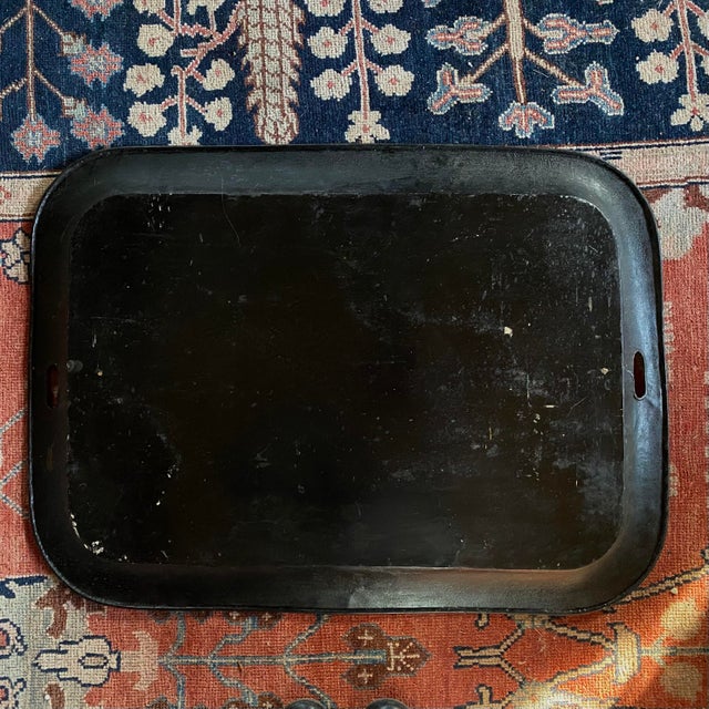 Black 19th Century French Hand-Painted Tole Tray For Sale - Image 8 of 10