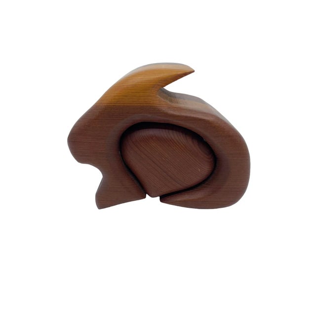 Vintage MCM Handcrafted Native Redwood Bunny Puzzle Jewelry Box For Sale - Image 4 of 10