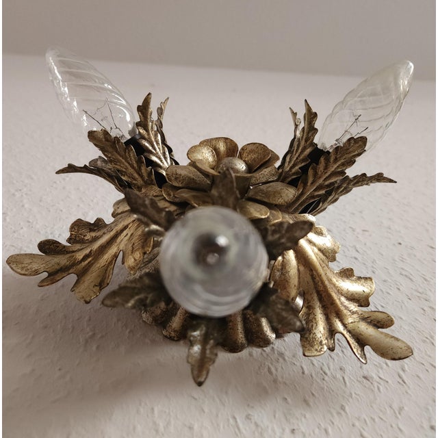 Vintage Florentine Floral Hand-Forged Silver-Plated 3-Light Flush Mount from Banci Firenze, Italy, Florence 1960s, Set of 5 For Sale - Image 16 of 18