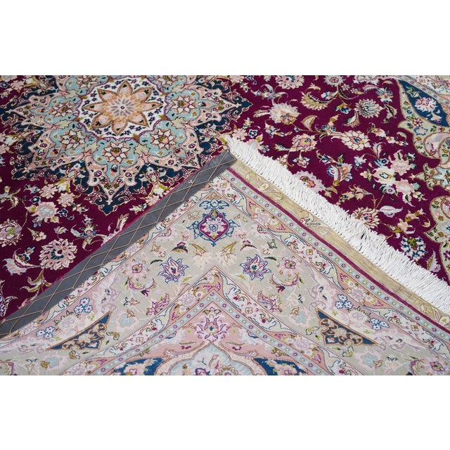 Burgundy Vintage Extremely Fine Tabriz Rug 4'11'' X 7'4'' For Sale - Image 8 of 8