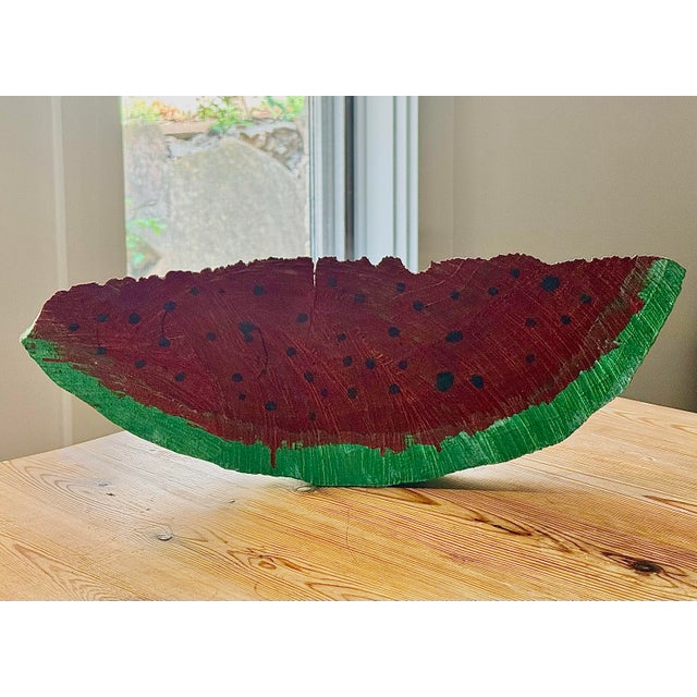 Vintage Large Scale Folk Art Hand-Painted Wood Watermelon Slice, Circa 1980s For Sale - Image 12 of 12