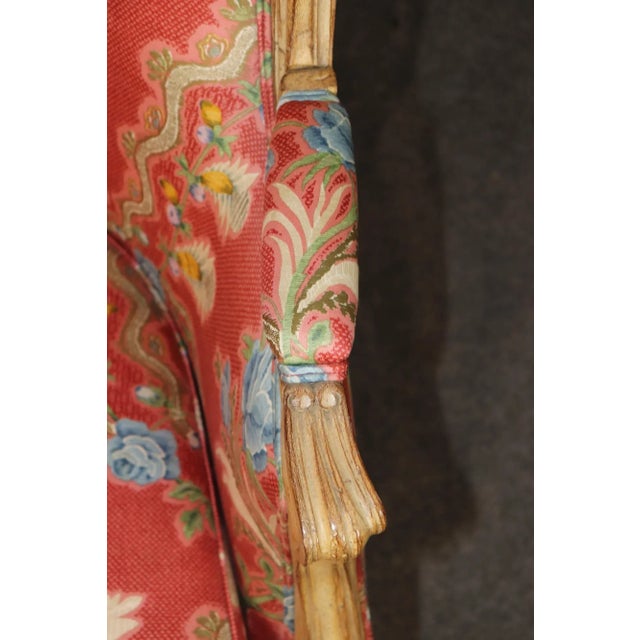Gorgeous Pair of Paint Decorated Upholstered French Large Bergere Chairs For Sale - Image 10 of 13