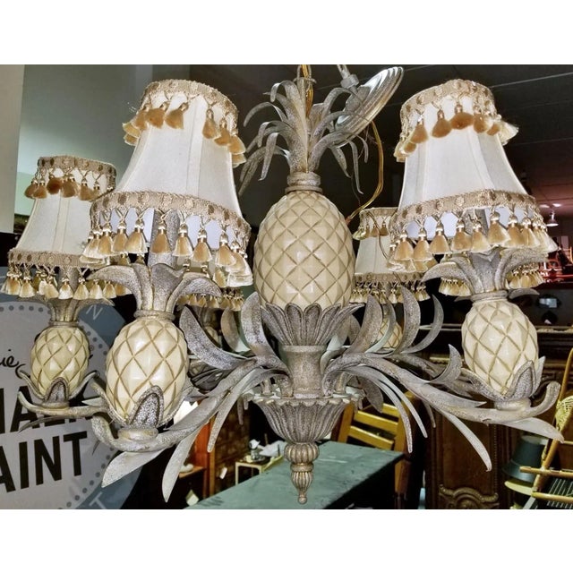 1980s Quoizel Pineapple Tole Chandelier For Sale - Image 11 of 13
