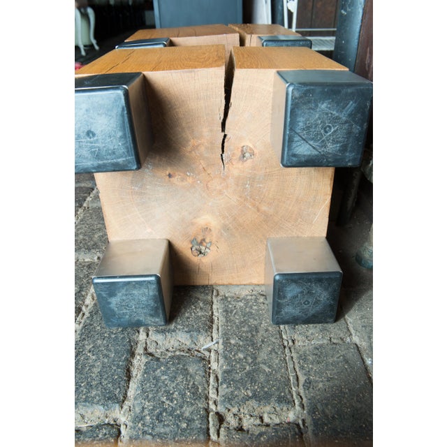 Wood American Studio Art Oak and Steel Coffee Tables - Set of 3 For Sale - Image 7 of 13