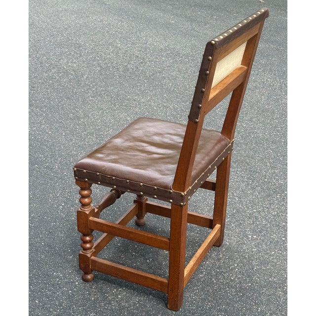 Wood Early 1900’s Oak and Leather Cromwellian Dining Chairs - Set of 6 For Sale - Image 7 of 10
