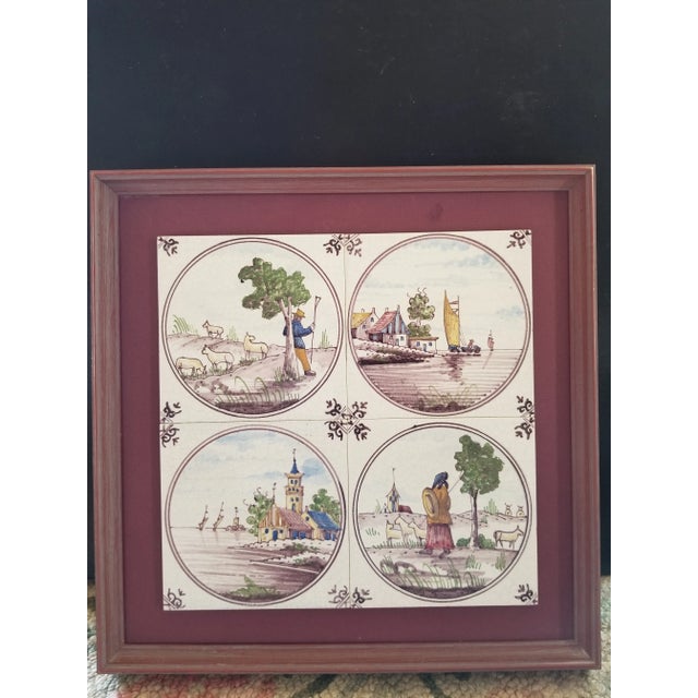 1960s Framed Set of Four Delft Tiles For Sale In San Antonio - Image 6 of 8