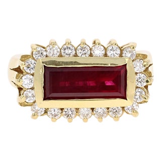 Art Deco Inspired 2.56ct Baguette Ruby Diamond Ring in 18k Gold, Size 7.25 For Sale