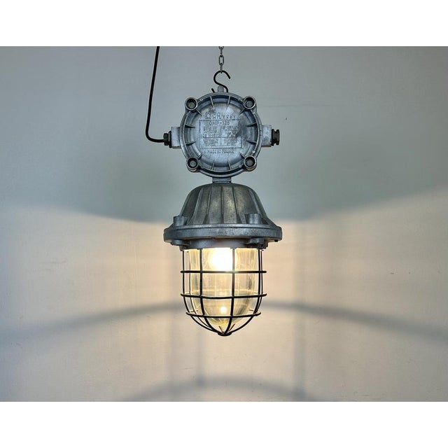 Large Industrial Cast Aluminum Cage Pendant Light, 1970s For Sale - Image 18 of 18