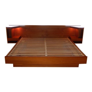Mid Century Danish Modern King Teak Platform Storage Bedframe For Sale