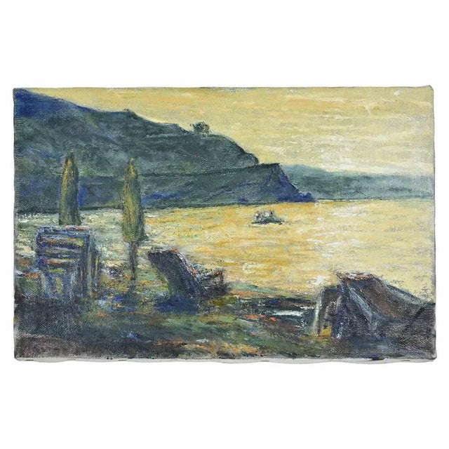Contemporary Pino Romanò, Sunset on the Beach, Oil Painting, 1998 For Sale - Image 3 of 5