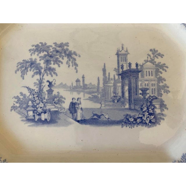 Beautiful Light Blue W. Adams & Son transferware plate/platter/tray depicting a young (well, maybe middle aged) couple...