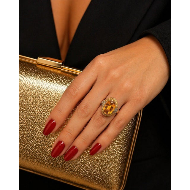 Bochic “Orient” Vintage Yellow Sapphire, Citrine & Diamonds Set 18K Gold & Silver For Sale - Image 4 of 13