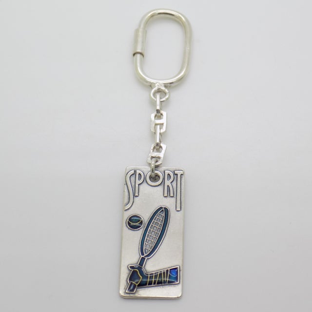 1940s Vintage Italian Handmade Genuine Silver Italian Futurism Sport Tennis Keyring For Sale - Image 5 of 11