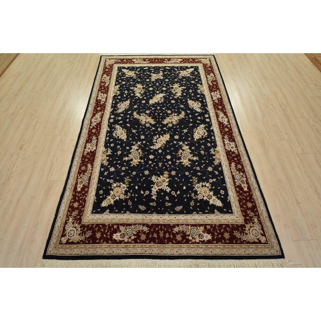 Farmhouse Tabriz Rug 5’9” X 9′ Blue Wool/Silk Traditional Hand-Knotted Oriental Carpet For Sale - Image 3 of 15