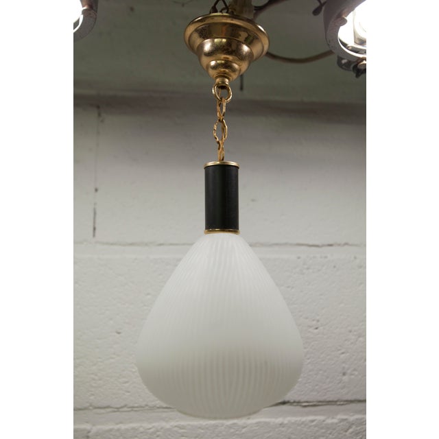 Mid-Century Modern Mid-Century Pendant Light in Brass and Zebra-Striped Glass, 1950s For Sale - Image 3 of 11