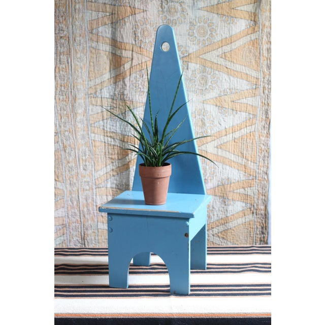 1950s Handmade Blue "Keyhole Chair" - Sewing Chair or Stool For Sale - Image 10 of 15