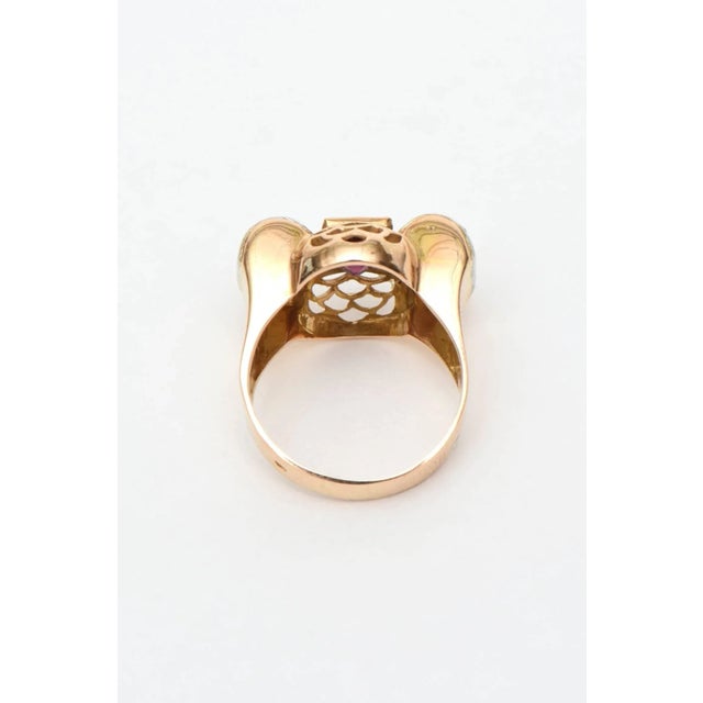 Vintage Retro 14 Karat Rose Gold, Diamond and Rubelite Ring 1940's Size 5.5 For Sale In Miami - Image 6 of 9
