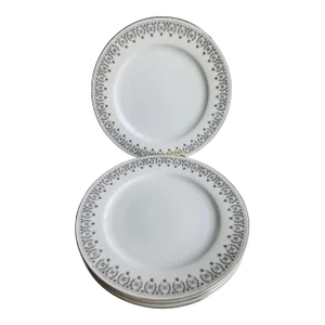 Vintage Silver Lace Fine China Dinner Plates- Set of 4