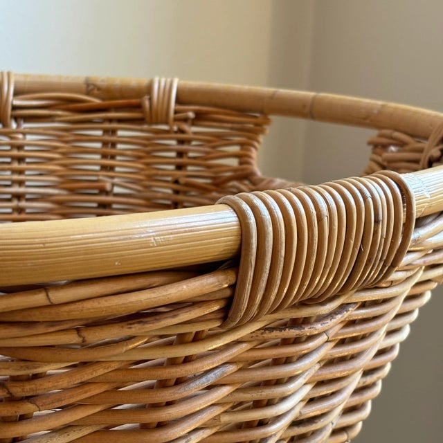 Late 20th Century Vintage Boho-Style Bamboo & Wicker Laundry / Storage Basket For Sale - Image 5 of 12