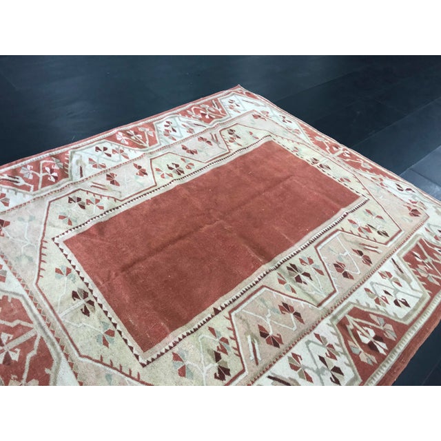 Textile Orange and Tan Turkish Anatolian Vintage Rug 5′8″ × 6′4″ For Sale - Image 7 of 11
