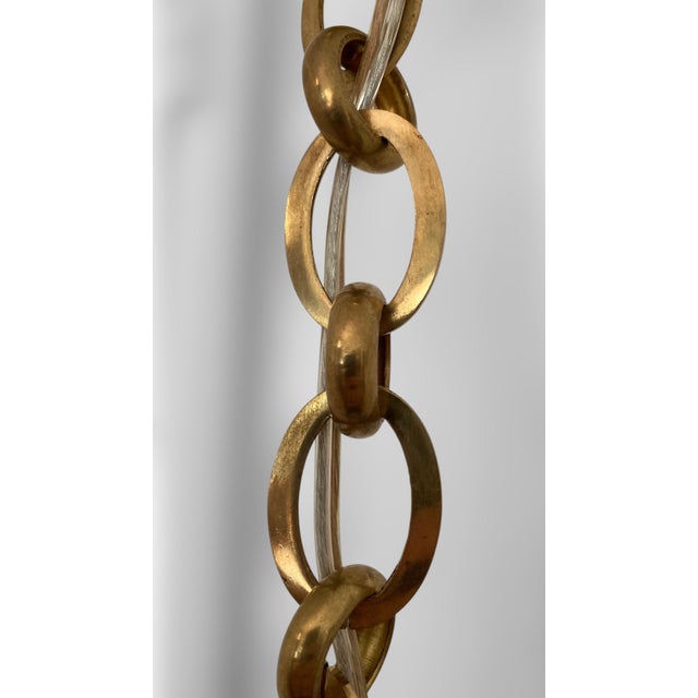 Italian Handblown Faux Alabaster Glass Pendant Light With Brass Chain & Fittings – 9" X 11" Glass Shade For Sale - Image 14 of 16