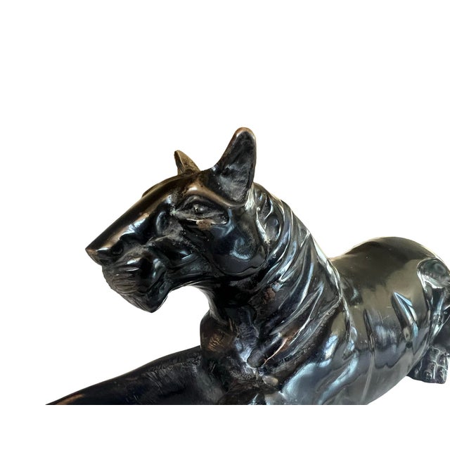 Vintage Bombay Black Panther Marble Table Top Sculpture Vintage Postmodern Bronze For Sale In Palm Springs - Image 6 of 9