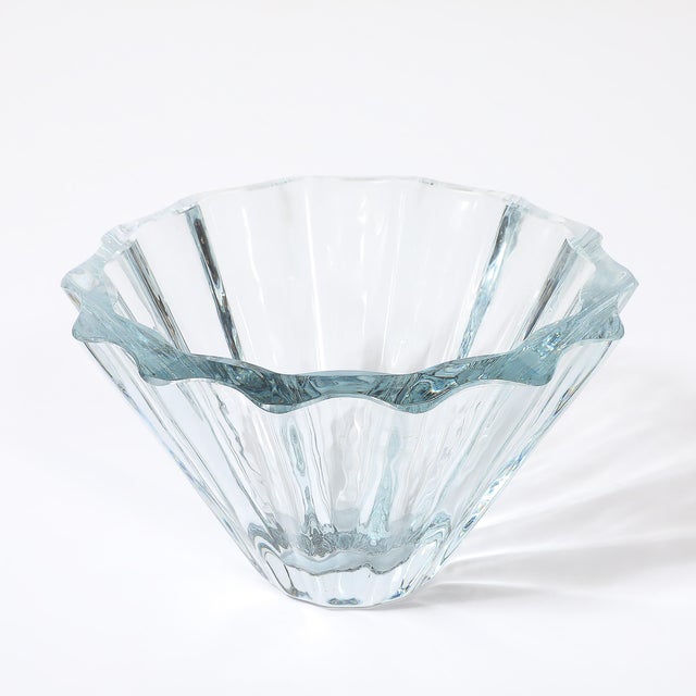 Glass Mid-Century Modern Strombergshyttan Blue Crystal Fluted Glass Bowl For Sale - Image 7 of 10