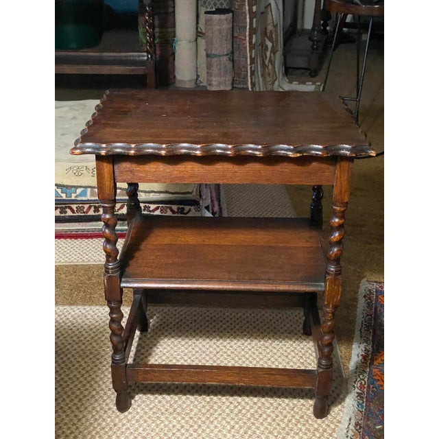1930s 1930s English Barley Twist 2 Tier Scalloped Side Table For Sale - Image 5 of 12