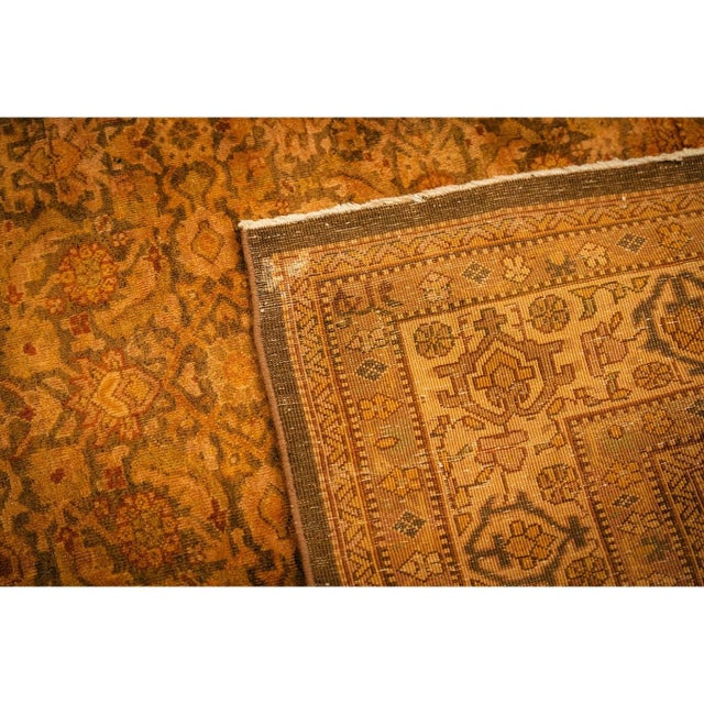 Brown 1930s Gold Herati Traditional Geometric Antique Knotted Wool Indian Runner Rug For Sale - Image 8 of 8
