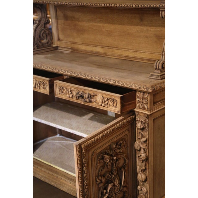 19th Century French Black Forest Carved Bleached Oak Hunt Buffet Desserte For Sale - Image 10 of 12