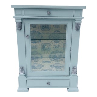 1990s Mahogany Curio Cabinet - Newly Painted in French Blue For Sale