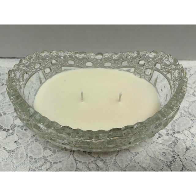 1950s Vintage Textured Glass Bowl With Handcrafted Soy Wax Candle For Sale - Image 5 of 9