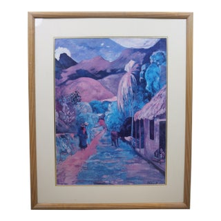 Vintage French Post Impressionist Road in Tahiti Print After Paul Gauguin 37" For Sale