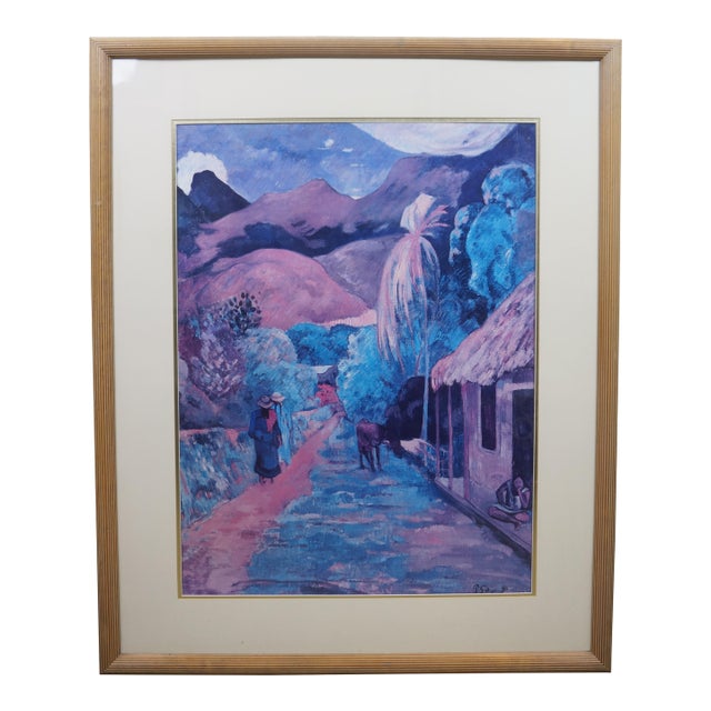 Vintage French Post Impressionist Road in Tahiti Print After Paul Gauguin 37" For Sale