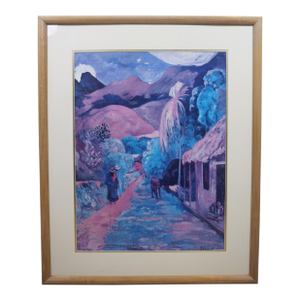 Vintage French Post Impressionist Road in Tahiti Print After Paul Gauguin 37"