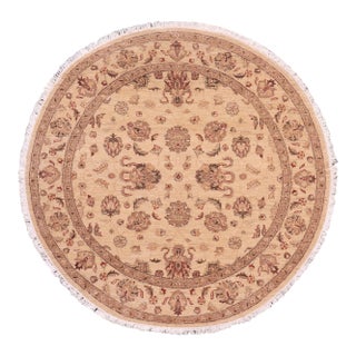 Bohemian Ziegler Beige/Rust Wool Round Rug - 5'7'' X 5'8'' For Sale