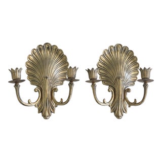 1950s Nautical Brass Shell 2 Candle Sconces - a Pair For Sale