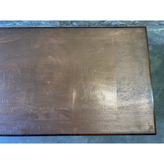 Wood Striking Danish Mid-Century Modern Rosewood Coffee Table With Etched Copper Top For Sale - Image 7 of 12