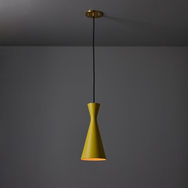 Mid-Century Modern 1970s Yellow Metal Diabolo Pendant Lamp Attributed to Stilnovo For Sale - Image 3 of 12