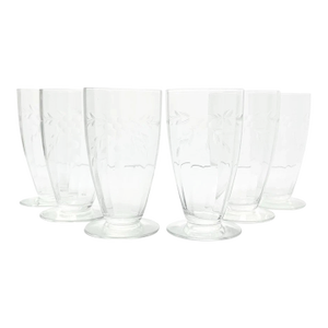 1950s Vintage 6 Etched Flower Optic Iced Tea or Tumbler Glasses
