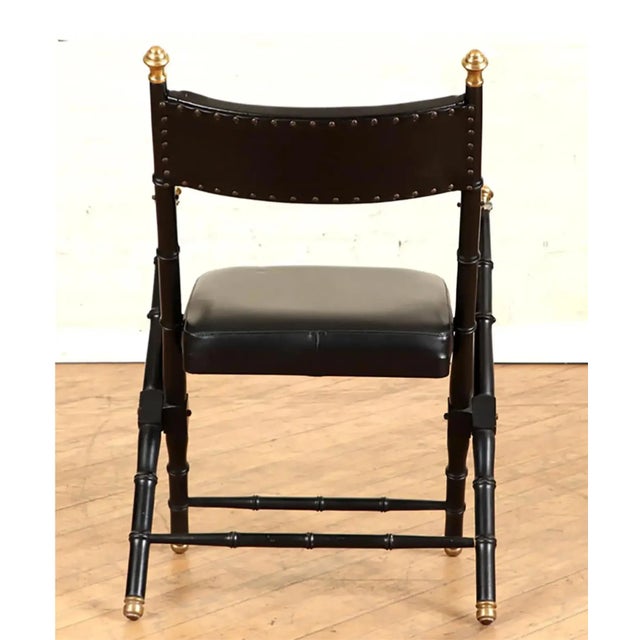 French Campaign-Style Leather Folding Chairs With Faux-Bamboo Frames - a Pair For Sale In New York - Image 6 of 9