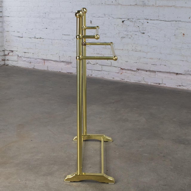 Late 20th Century Hollywood Regency Style Solid Brass Freestanding Towel Stand Triple Tiered Bars For Sale - Image 12 of 18