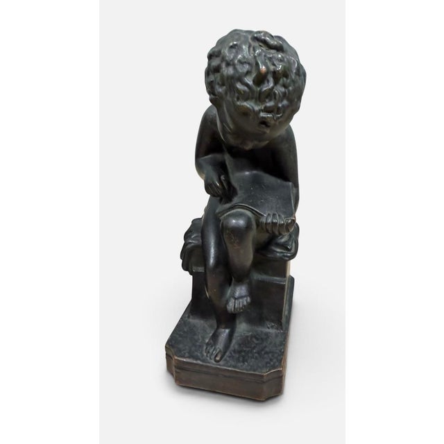 Metal Antique 1920s Art Deco Pompeian Bronze Co. "The Scholar" Bookends – Pair, Model No. 141 For Sale - Image 7 of 11