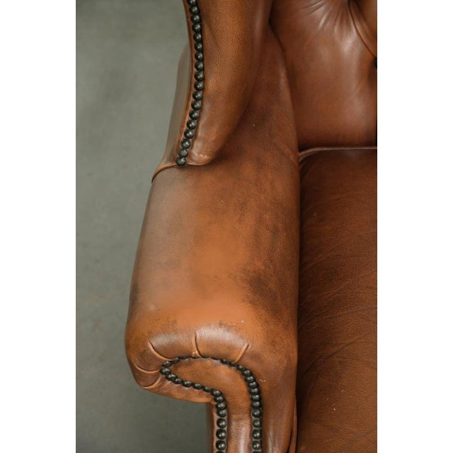 Brown Chesterfield Cowhide Wing Armchair In Light Brown For Sale - Image 8 of 13