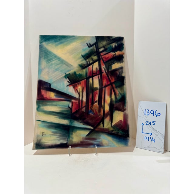 Henry Emil Salloch Original Pastel on Paper Expressionist Nocturn Landscape With Blazing Woods, 1963. For Sale In Atlanta - Image 6 of 6