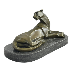 Handcrafted Henry Moore Mountain Lion Bronze Sculpture Marble Base Figurine
