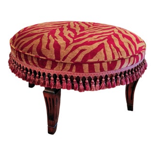 Hollywood Regency Zebra Pattern Round Ottoman For Sale