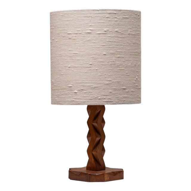 Sculptural Hand-Carved Wood Table Lamp, France, 1940s For Sale