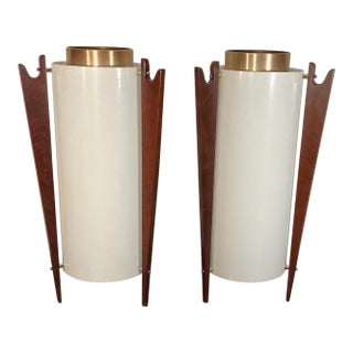 Vintage Mid-Century Modern Sculptural Walnut and Brass Torchiere Table Lamps - A Pair For Sale