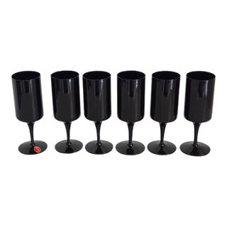 1970s Water Goblets in Nocturne Black by Seneca Glass, Set of 6 For Sale